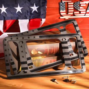 imageAujen American Flag License Plate Frames 2 Packs Silicone USA Flag License Plate Frame Without Obstruction Black License Plate Holder SideOpening Design