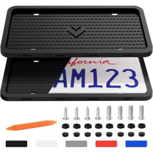 imageAujen Silicone License Plate Frames 2 PCS for US Standard Car RattleProof and Easy Installation License Plate Holder Black