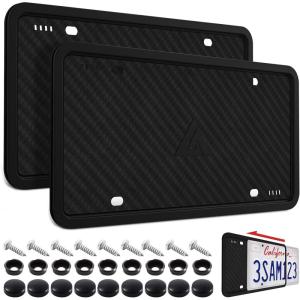 imageAujen Silicone License Plate Frames2 Pack Black SideOpening License Bracket Holder with Easy Installation License Plate Cover Without ObstructionRustproof Rattle Proof ampamp Weatherproof Universal